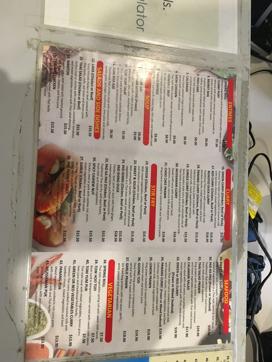 Menu, Top Thai Restaurant (wallsend)