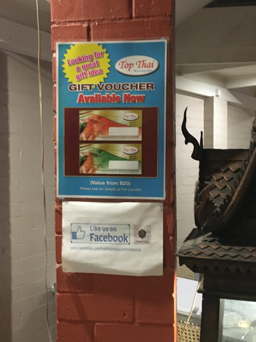Menu, Top Thai Restaurant (wallsend)