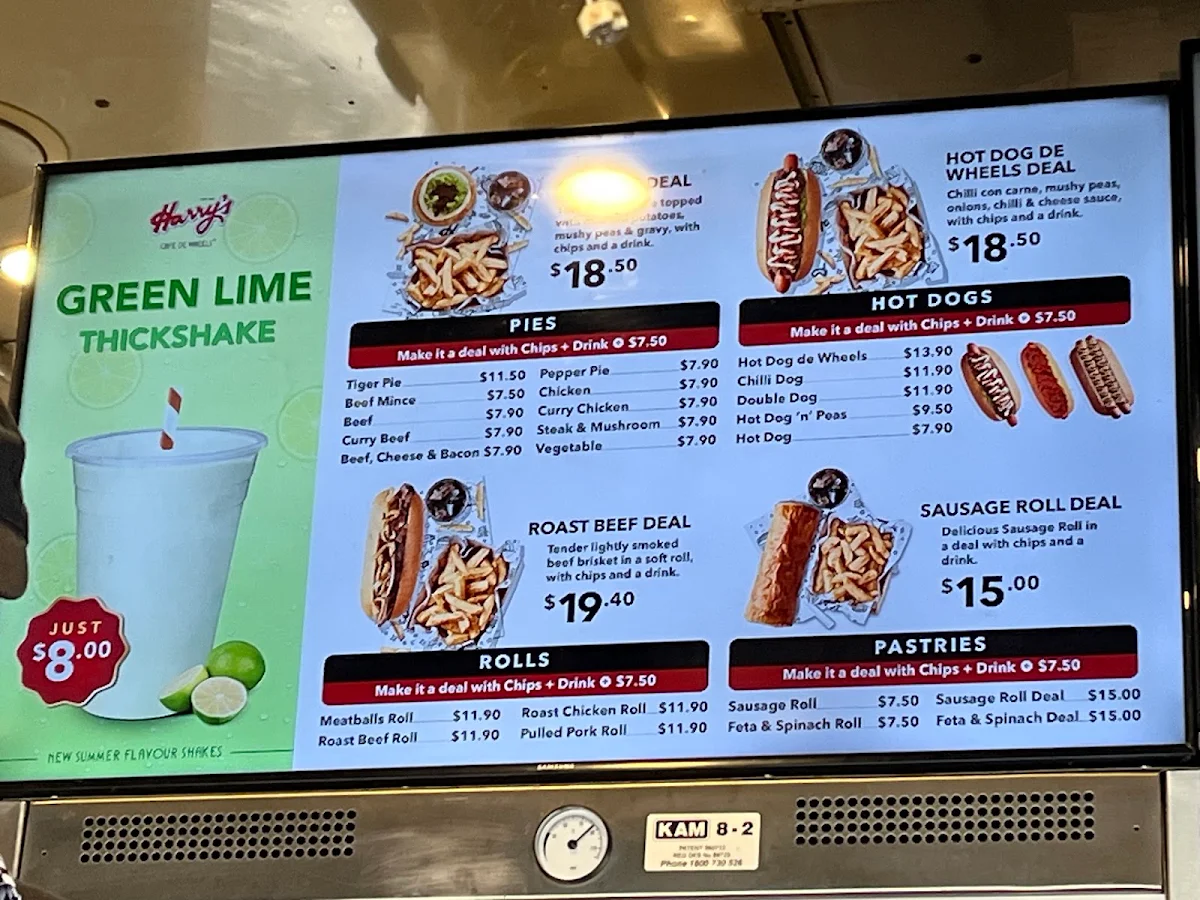 Menu, Harry's Café de Wheels - Woolloomooloo