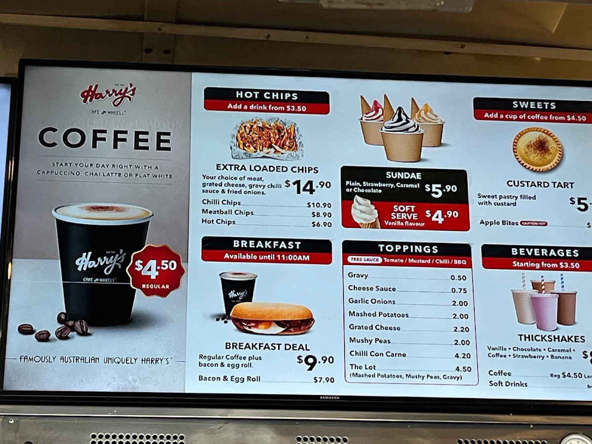 Menu, Harry's Café de Wheels - Woolloomooloo