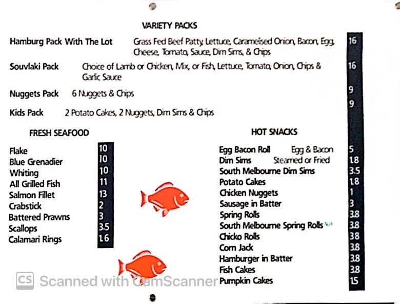 Menu, Sussex Seafoods