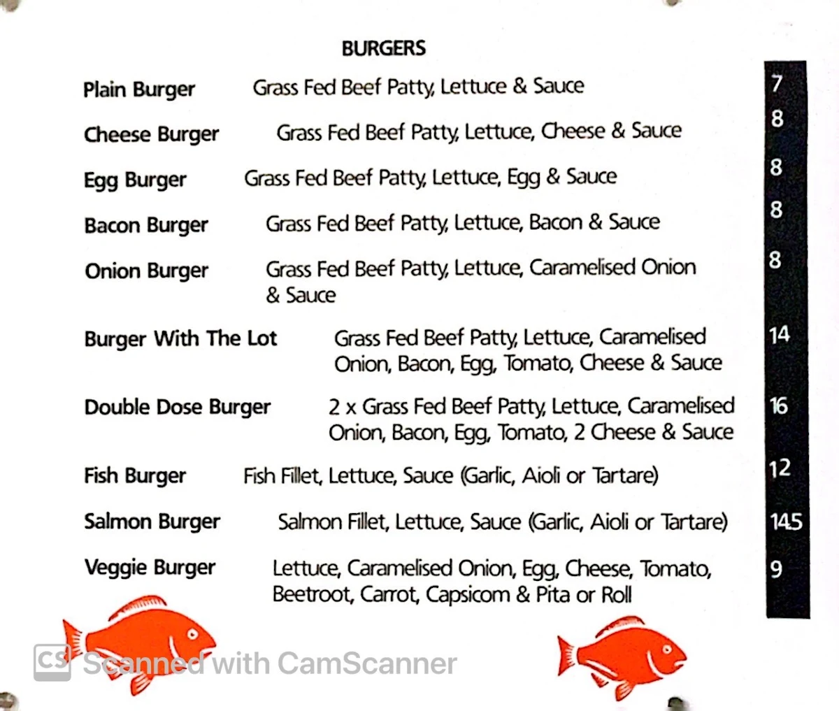 Menu, Sussex Seafoods