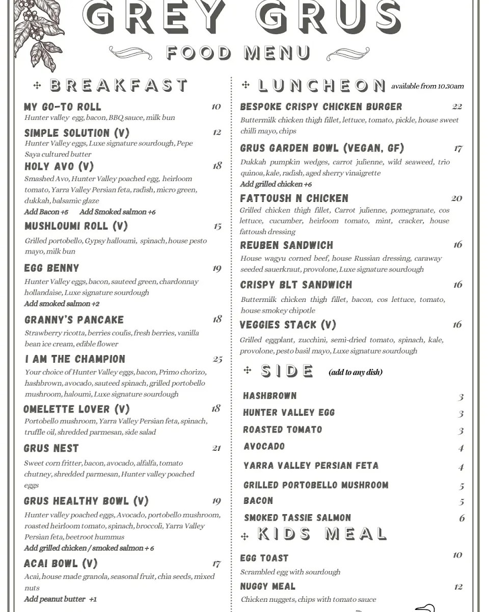 Menu, Grey Grus Cafe