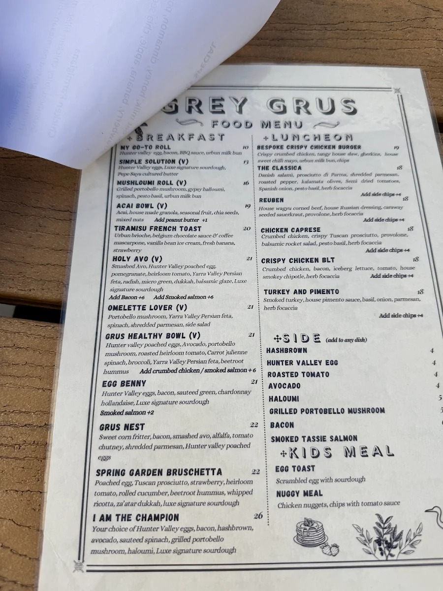 Menu, Grey Grus Cafe