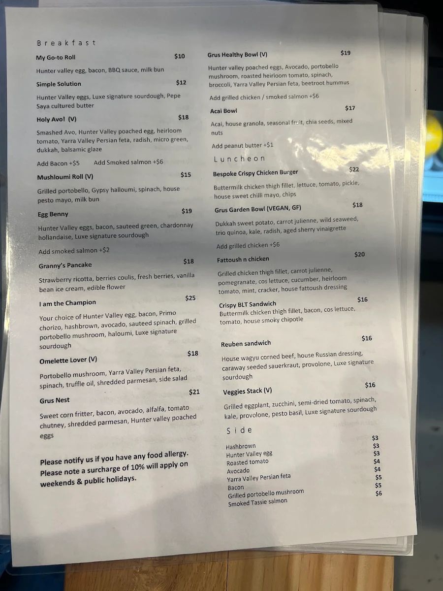 Menu, Grey Grus Cafe