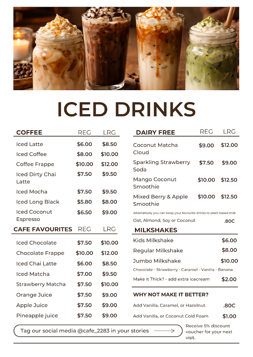 Menu, Cafe 2283