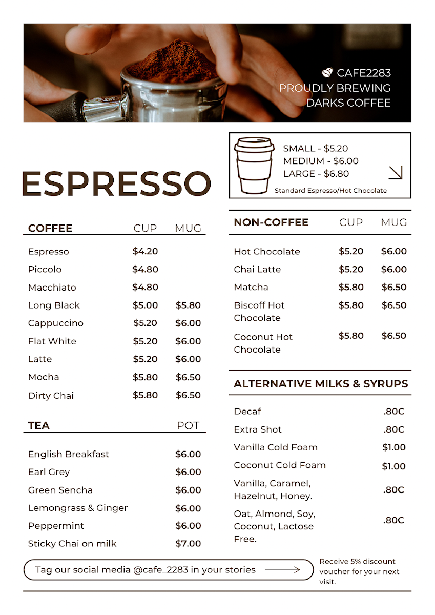Menu, Cafe 2283