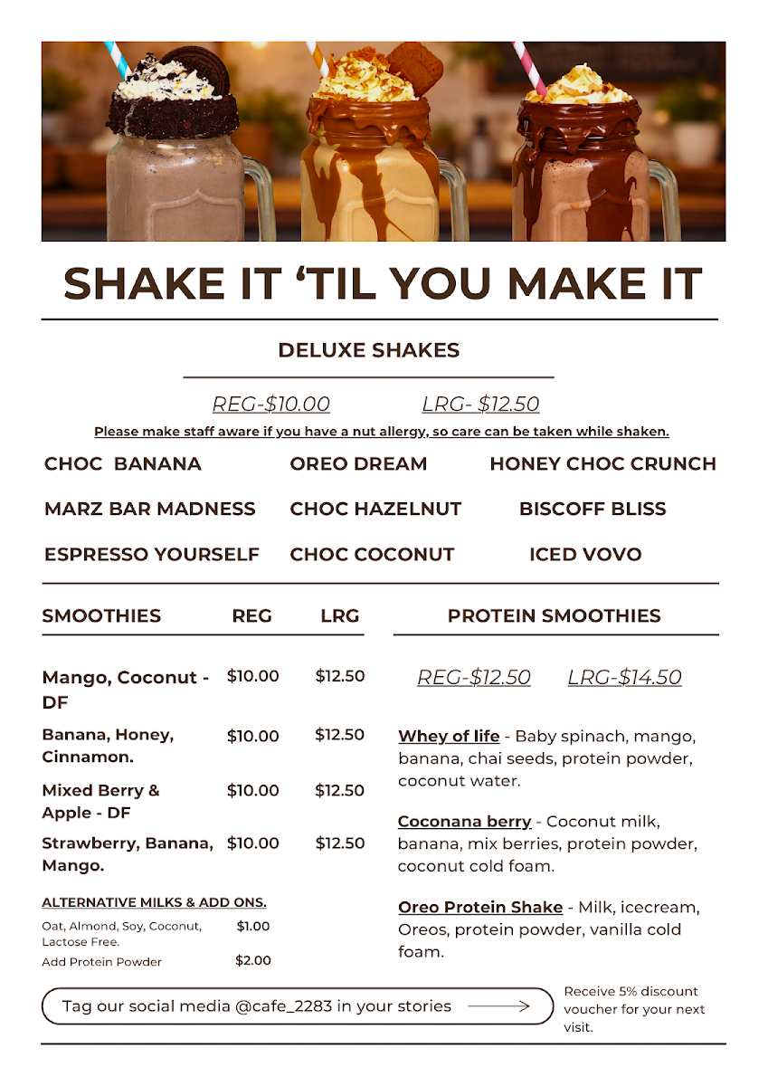 Menu, Cafe 2283