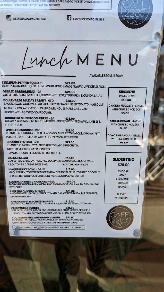 Menu, Cafe 2283