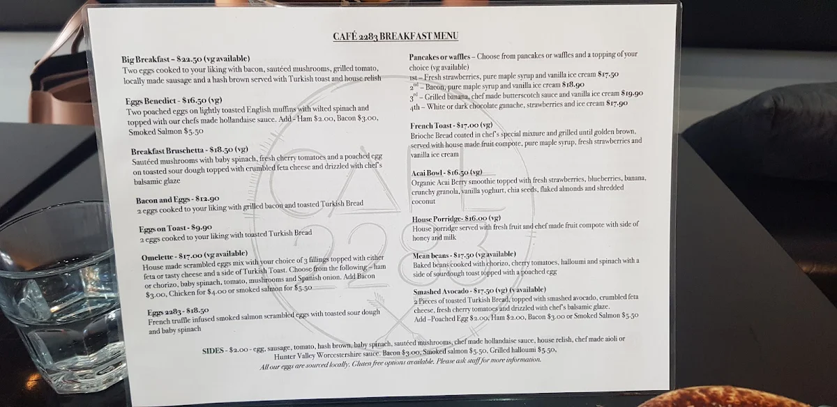 Menu, Cafe 2283