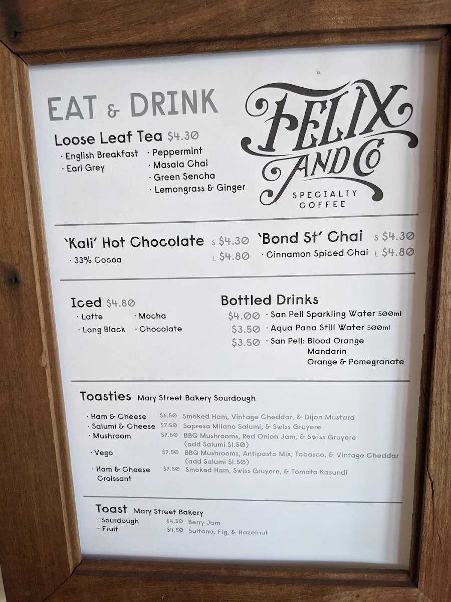 Menu, Felix & Co. Specialty Coffee