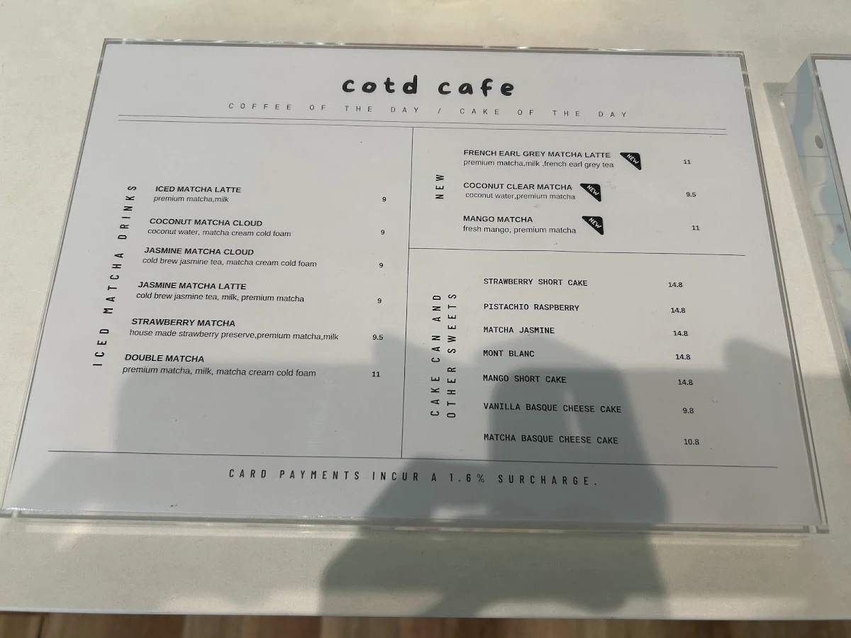 Menu, Cotd cafe