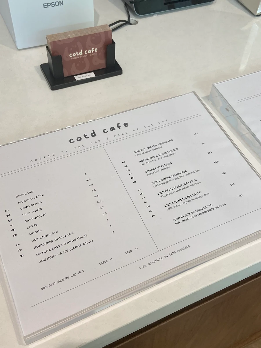 Menu, Cotd cafe