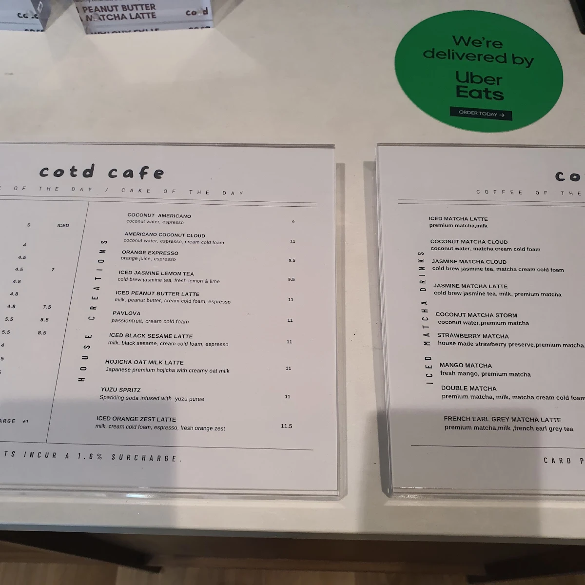 Menu, Cotd cafe