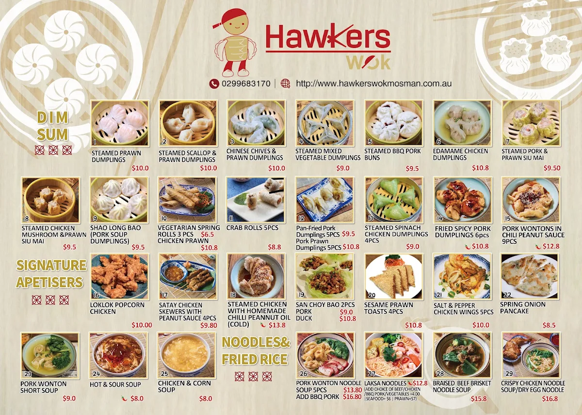 Menu, Hawkers Wok Mosman