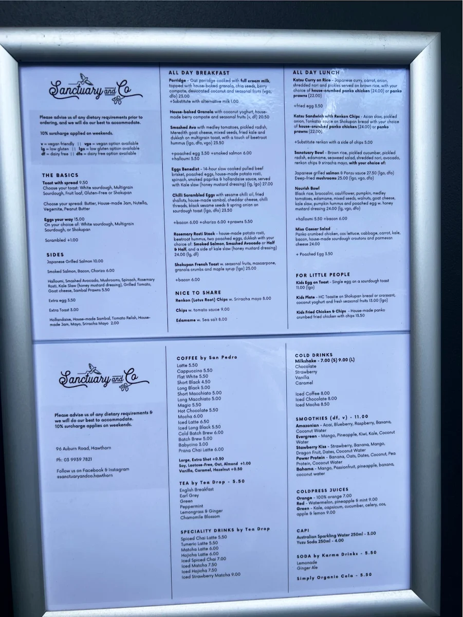 Menu, Sanctuary & Co