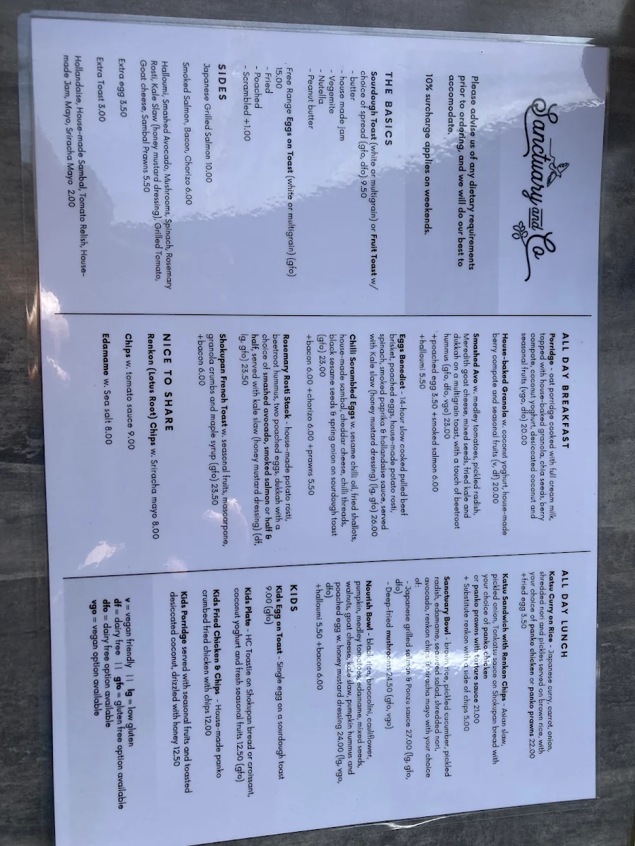 Menu, Sanctuary & Co