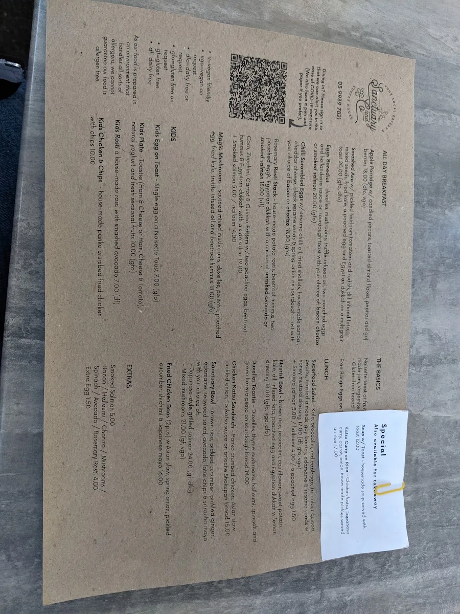 Menu, Sanctuary & Co