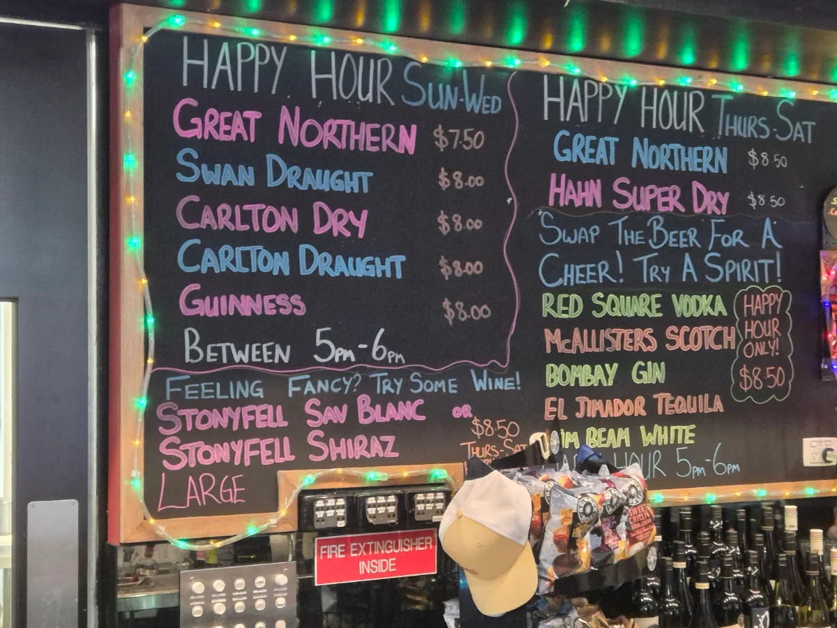 Menu, Bull Creek Tavern