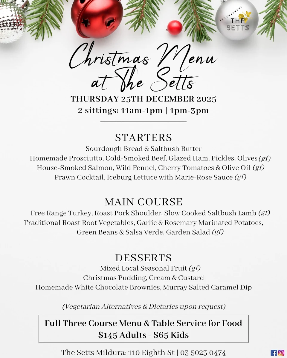 Menu, The Setts Mildura