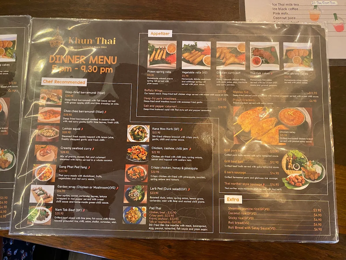 Menu, Khun Thai Restaurant