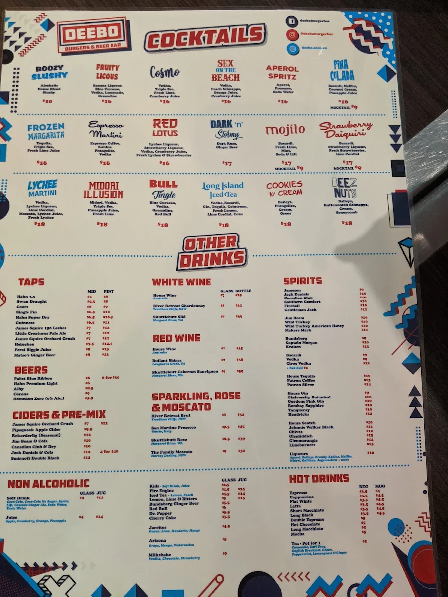Menu, Deebo Burgers & Beer Bar