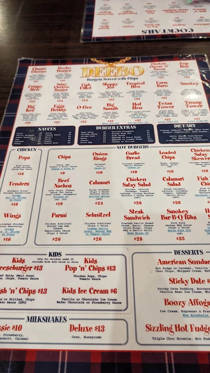 Menu, Deebo Burgers & Beer Bar