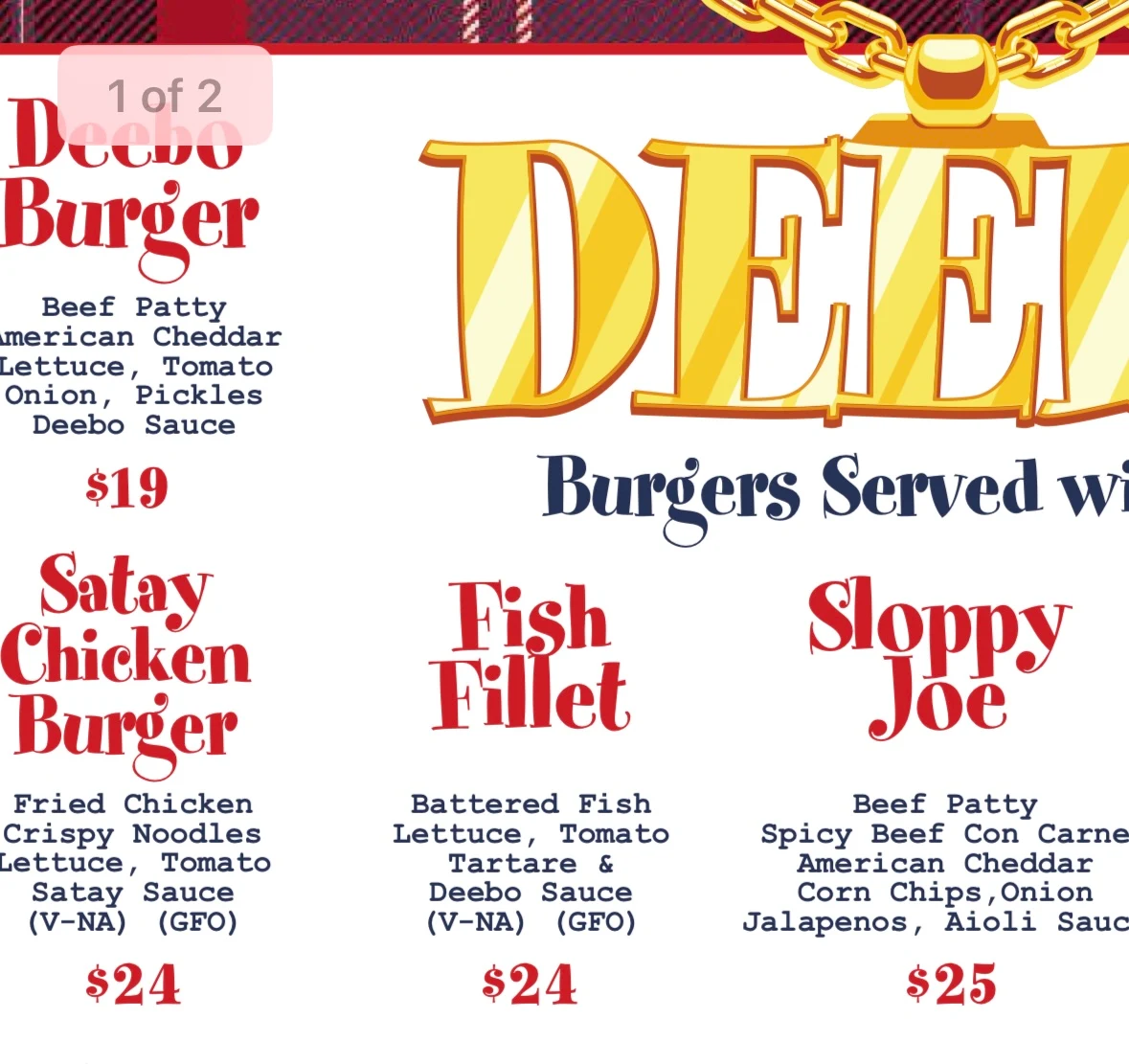 Menu, Deebo Burgers & Beer Bar