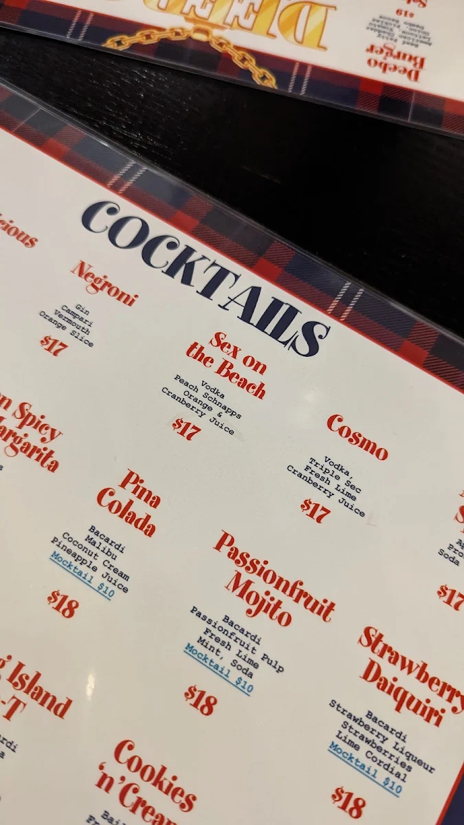 Menu, Deebo Burgers & Beer Bar