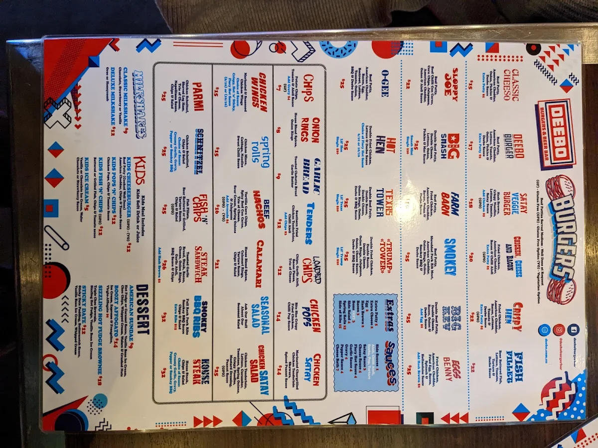 Menu, Deebo Burgers & Beer Bar