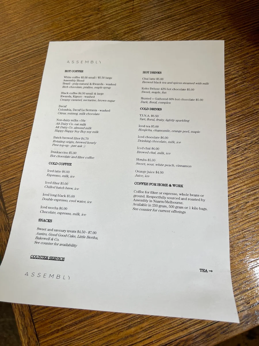 Menu, Assembly - Carlton