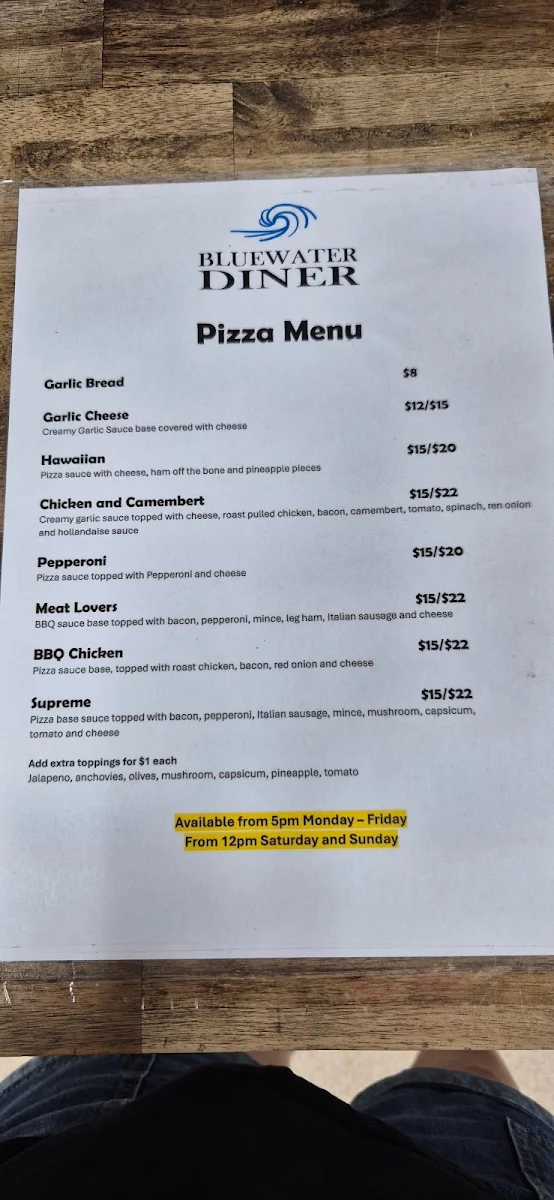 Menu, Bluewater Diner