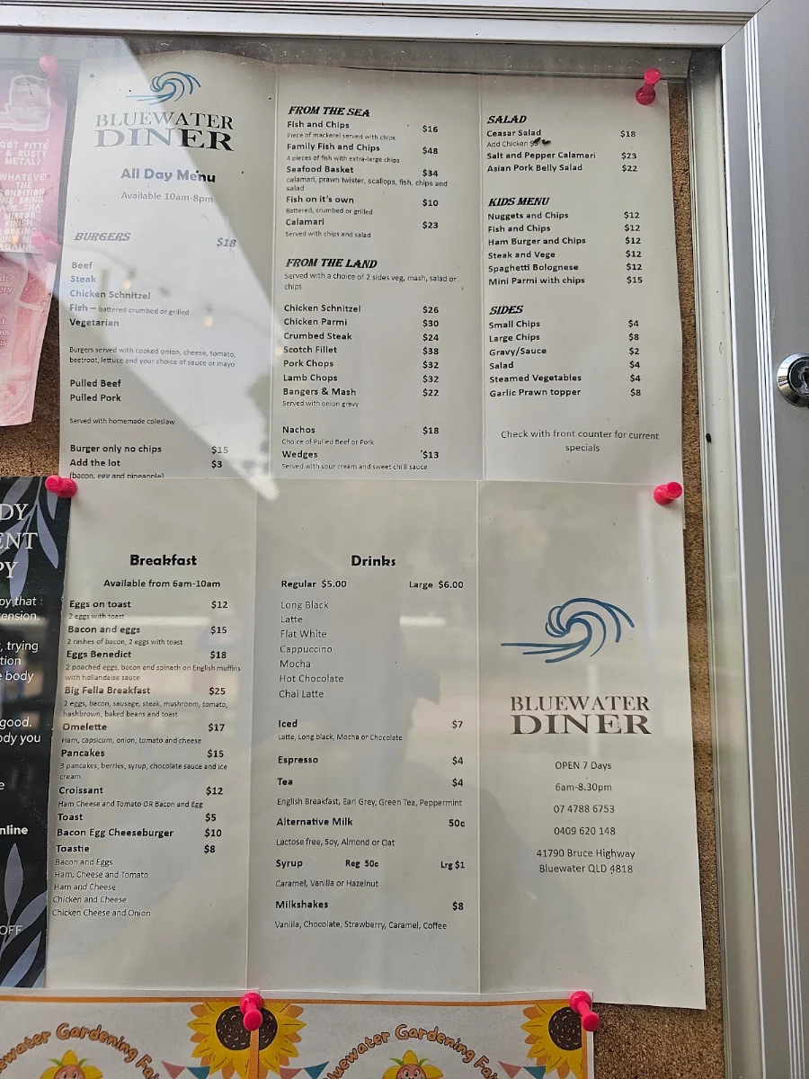 Menu, Bluewater Diner