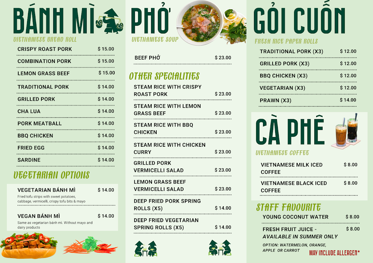 Menu, Bánh Mì Phương Nga