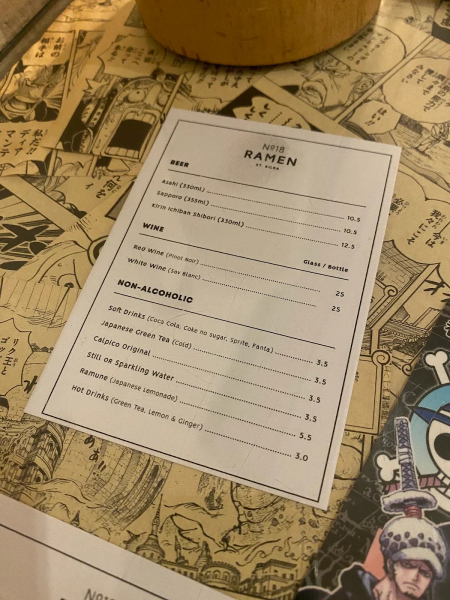 Menu, No 18 Ramen St Kilda