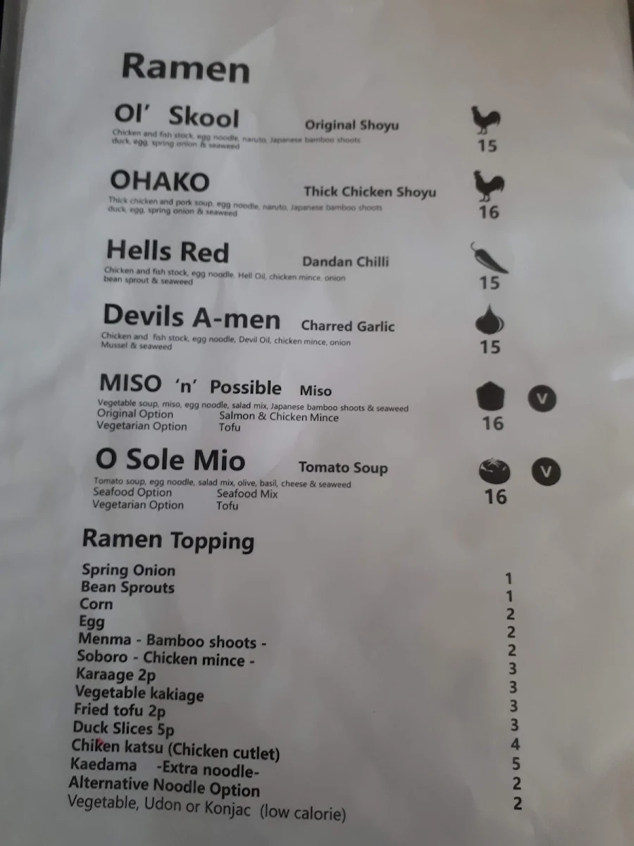 Menu, No 18 Ramen St Kilda