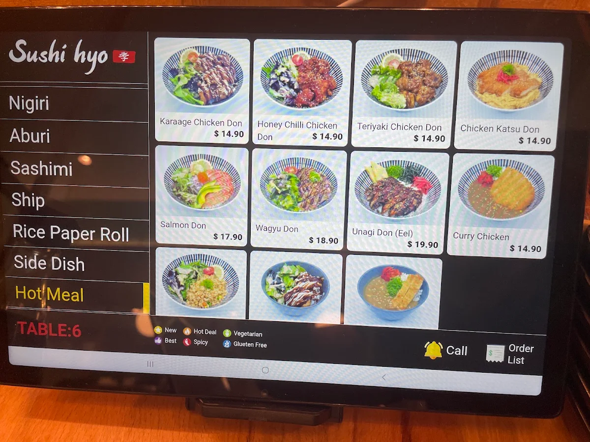Menu, Sushi hyo