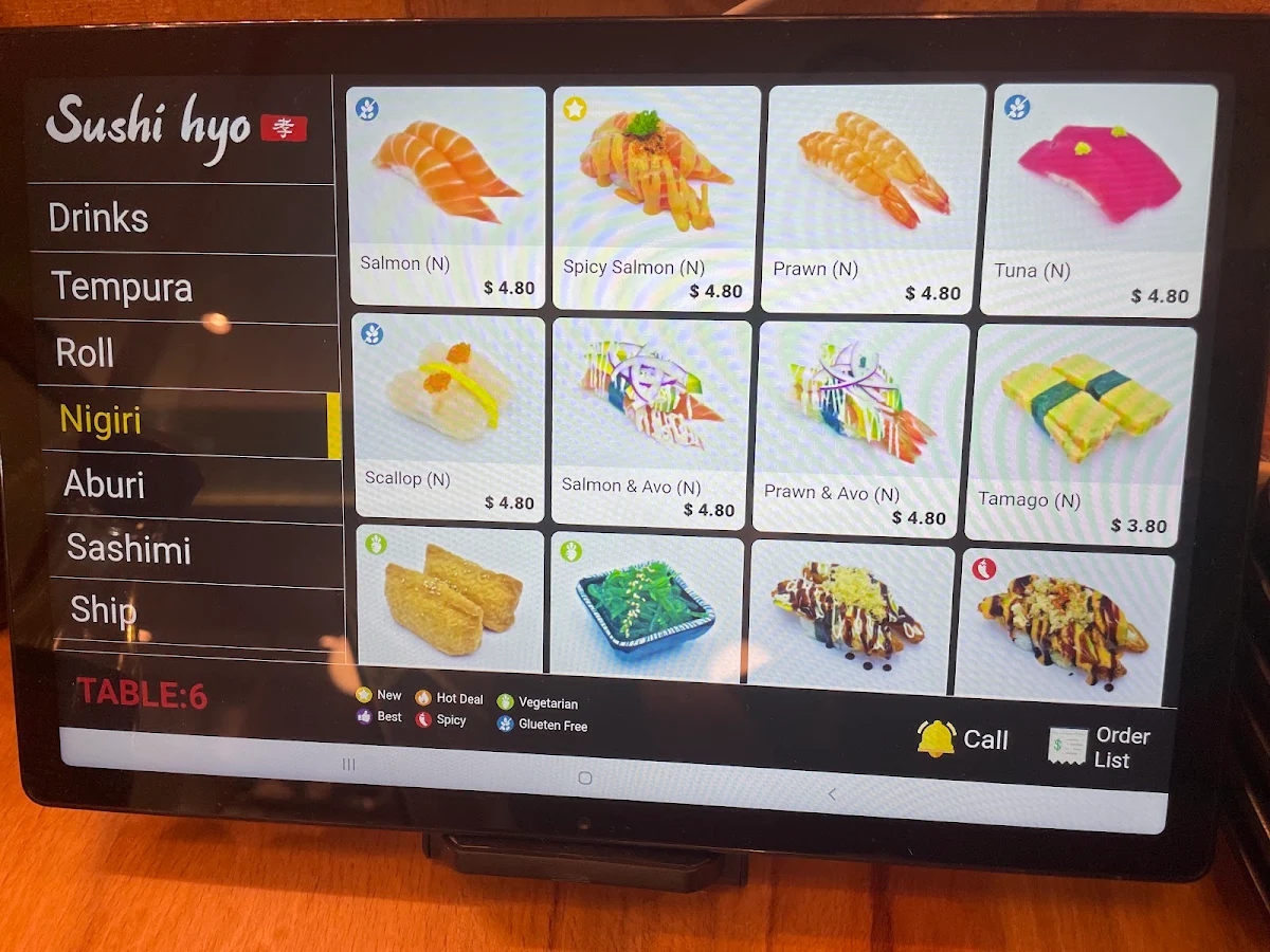 Menu, Sushi hyo