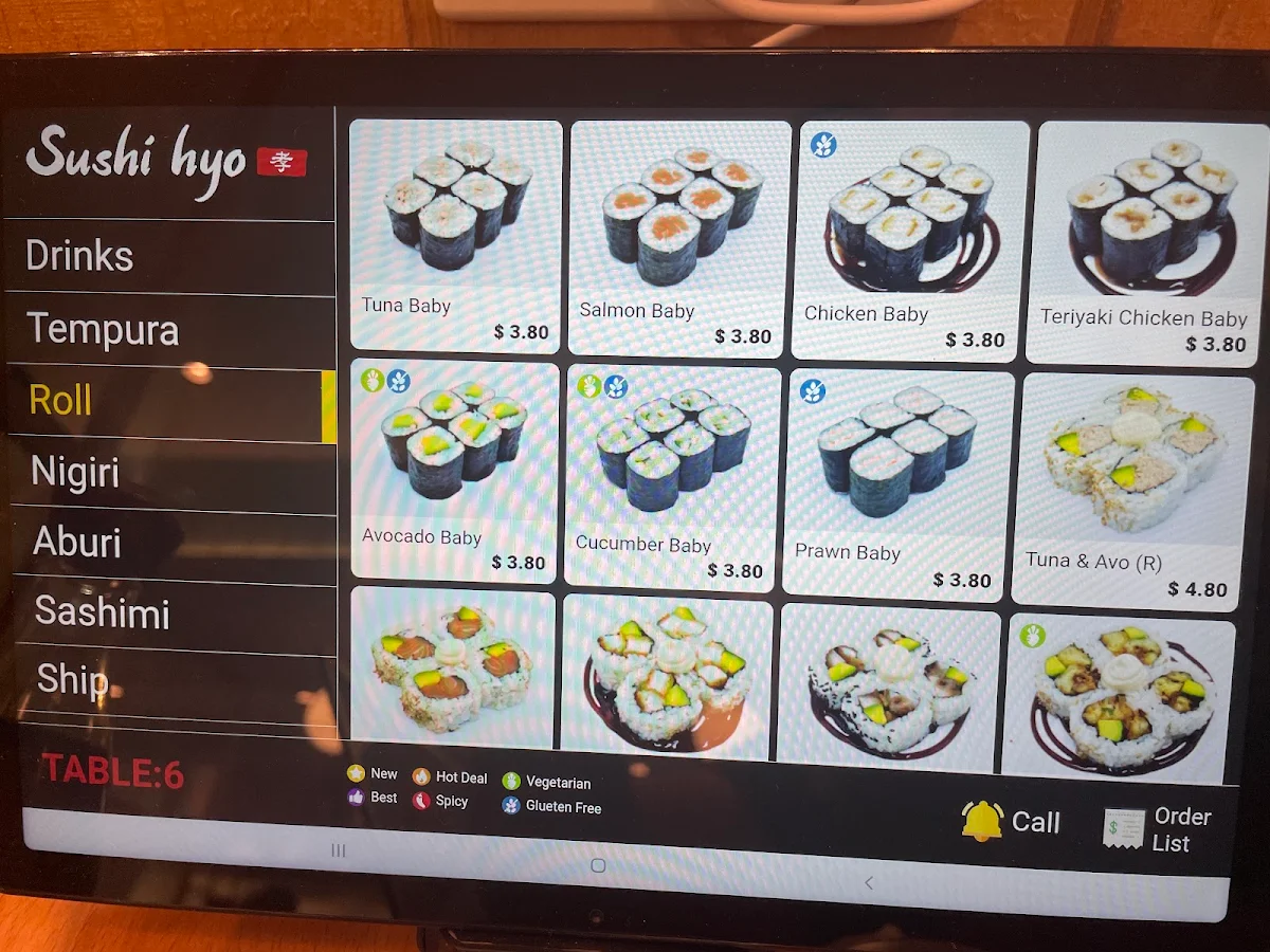 Menu, Sushi hyo