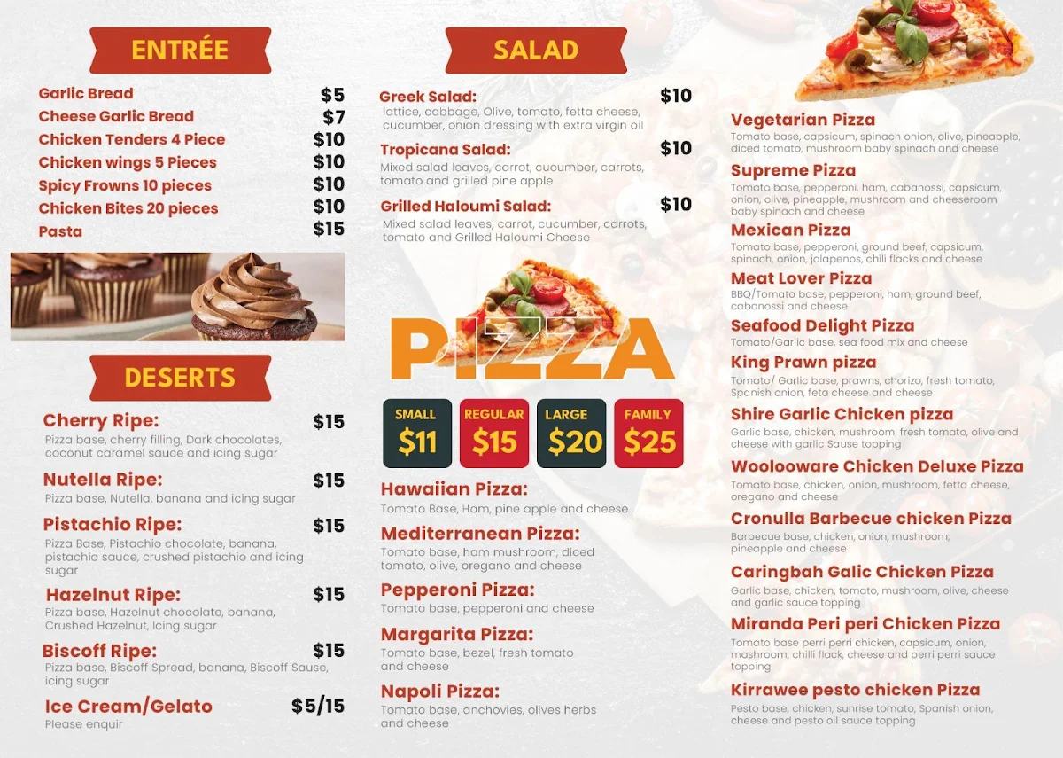 Menu, Pizza & Grill Palace