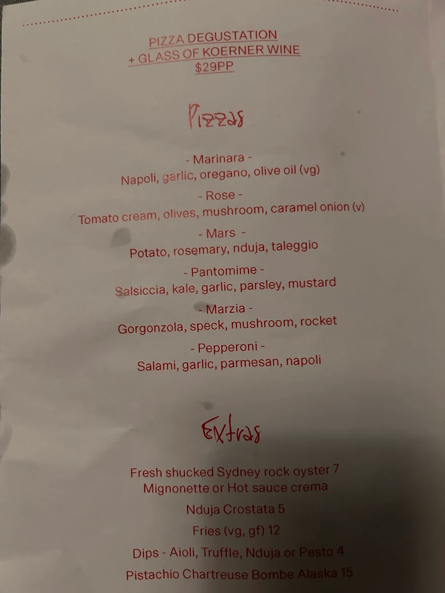 Menu, Flying Colours