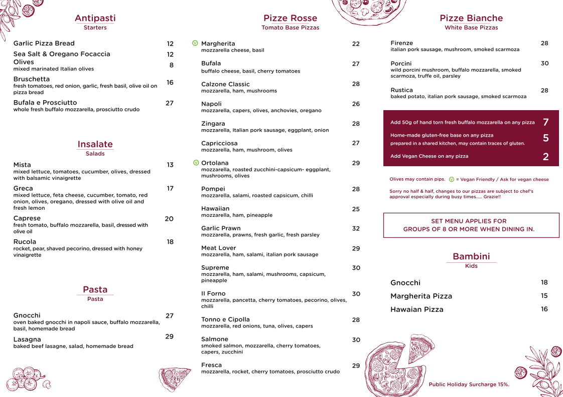 Menu, Il Forno Pizzeria