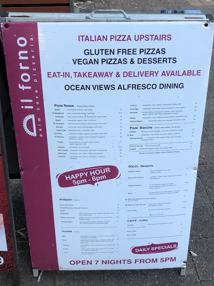 Menu, Il Forno Pizzeria