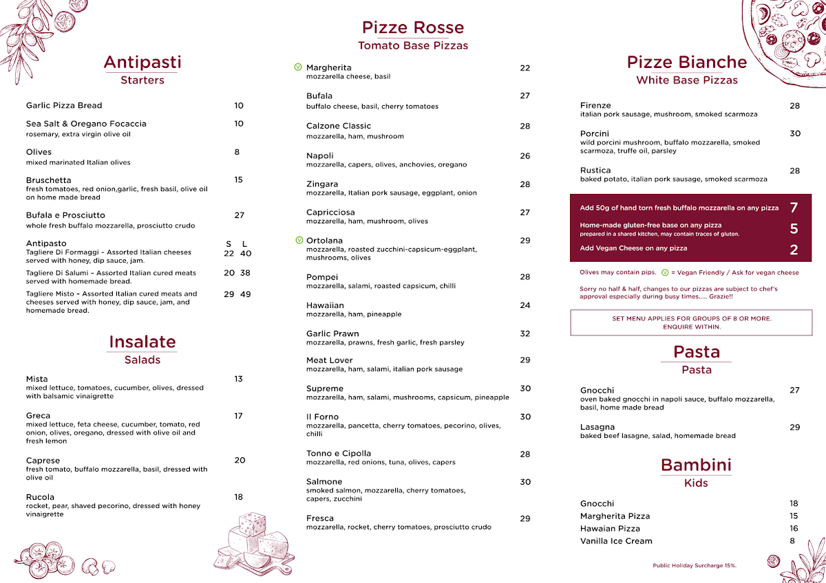 Menu, Il Forno Pizzeria