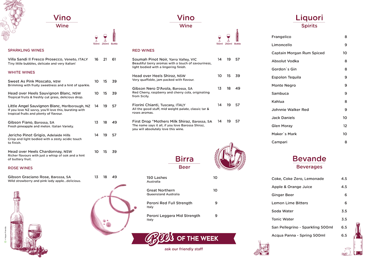 Menu, Il Forno Pizzeria
