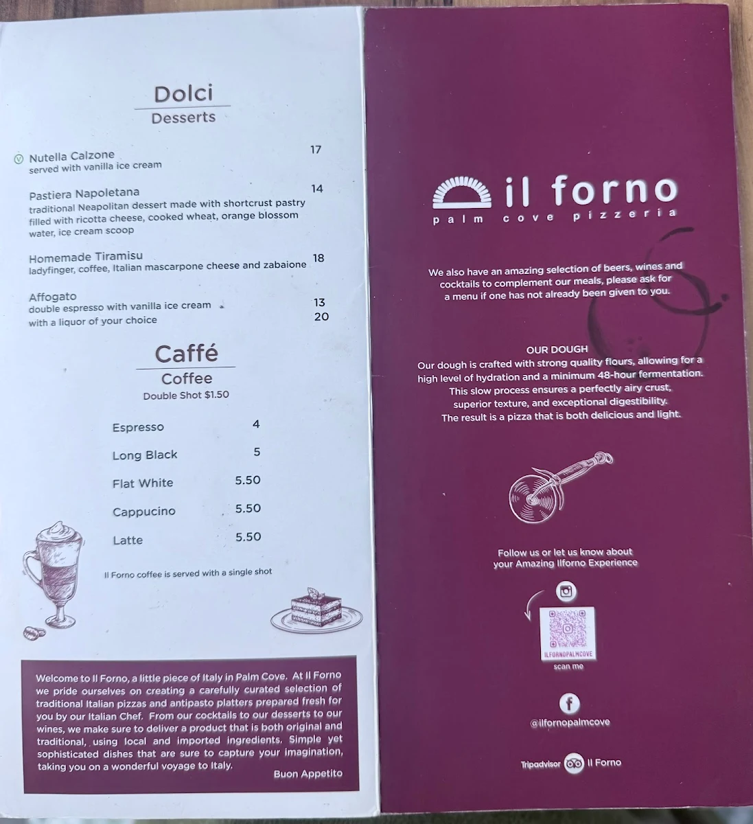 Menu, Il Forno Pizzeria