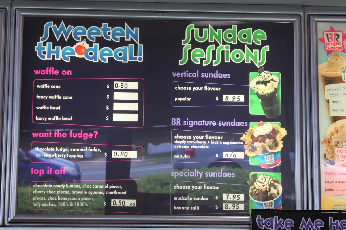 Menu, Baskin-Robbins Ashgrove