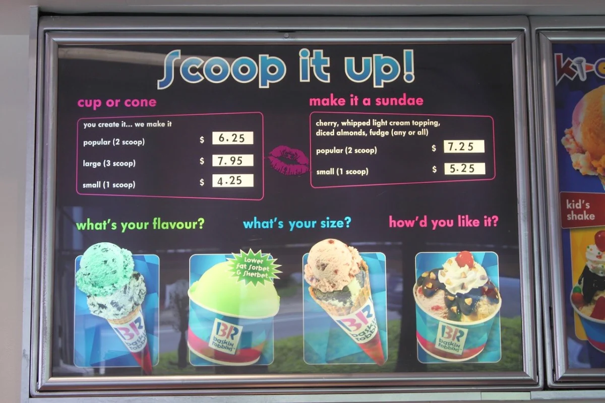 Menu, Baskin-Robbins Ashgrove