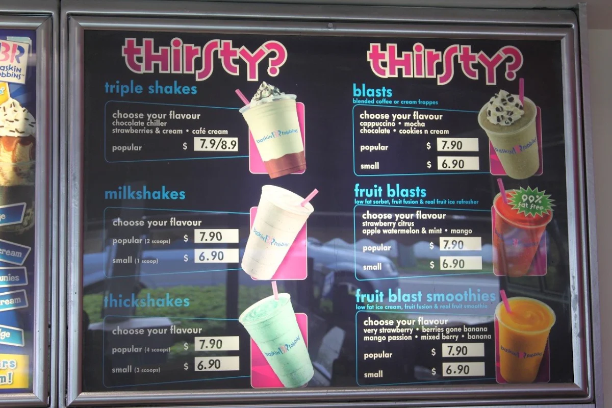 Menu, Baskin-Robbins Ashgrove
