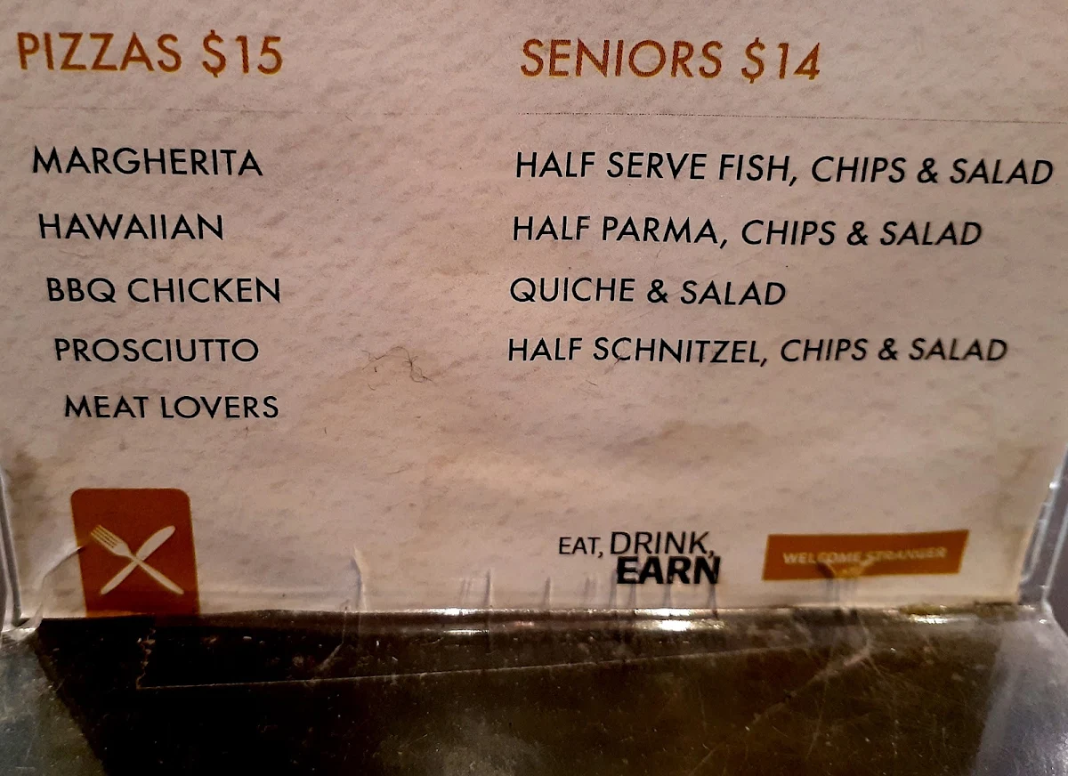 Menu, Welcome Stranger Hotel
